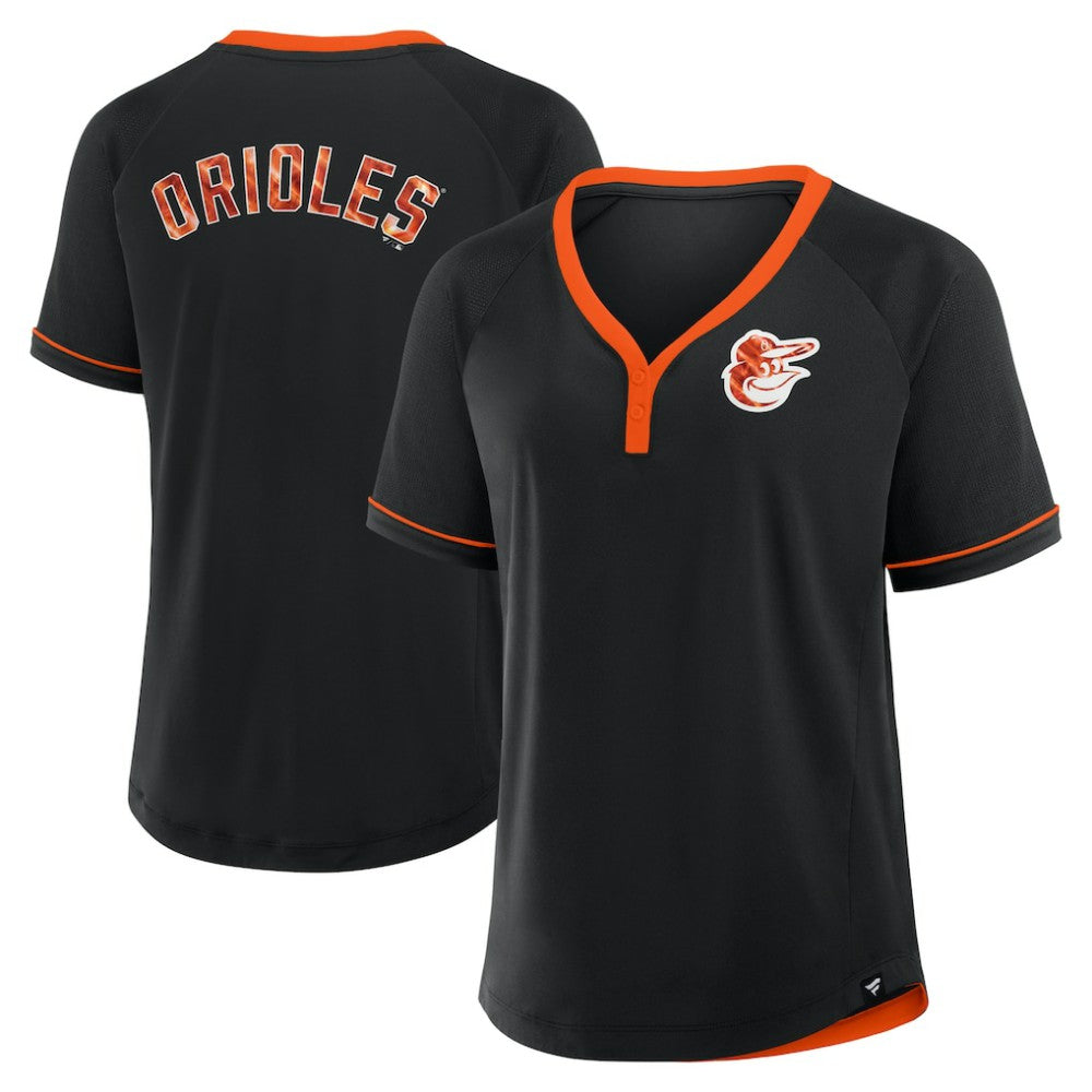 Baltimore Orioles Fanatics Women's League Diva Star Raglan V-Neck T-Shirt - Black T-shirts