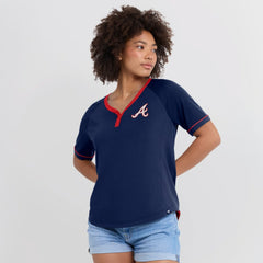 Atlanta Braves Fanatics Women's League Diva Star Raglan V-Neck T-Shirt - Navy T-shirts