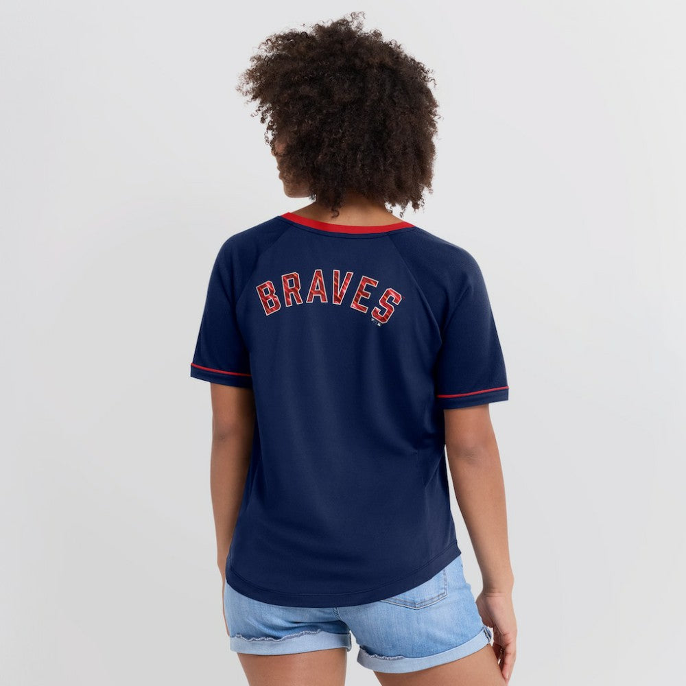 Atlanta Braves Fanatics Women's League Diva Star Raglan V-Neck T-Shirt - Navy T-shirts
