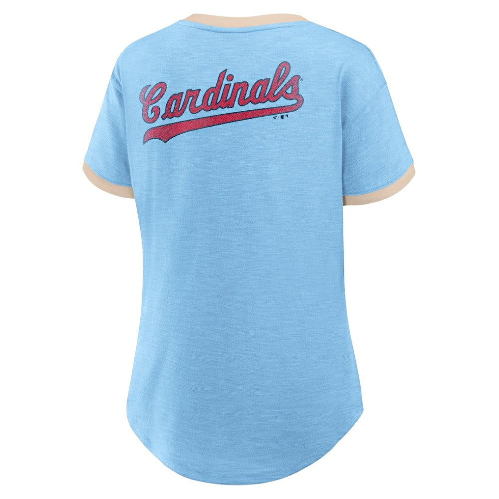 St. Louis Cardinals Fanatics Women's Binge Worthy Stadium Slub V-Neck T-Shirt - Light Blue T-shirts