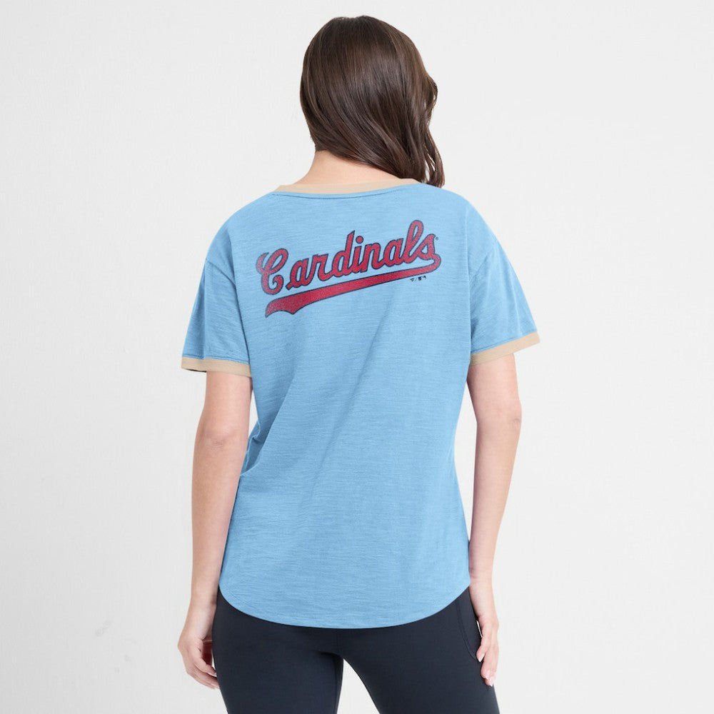 St. Louis Cardinals Fanatics Women's Binge Worthy Stadium Slub V-Neck T-Shirt - Light Blue T-shirts