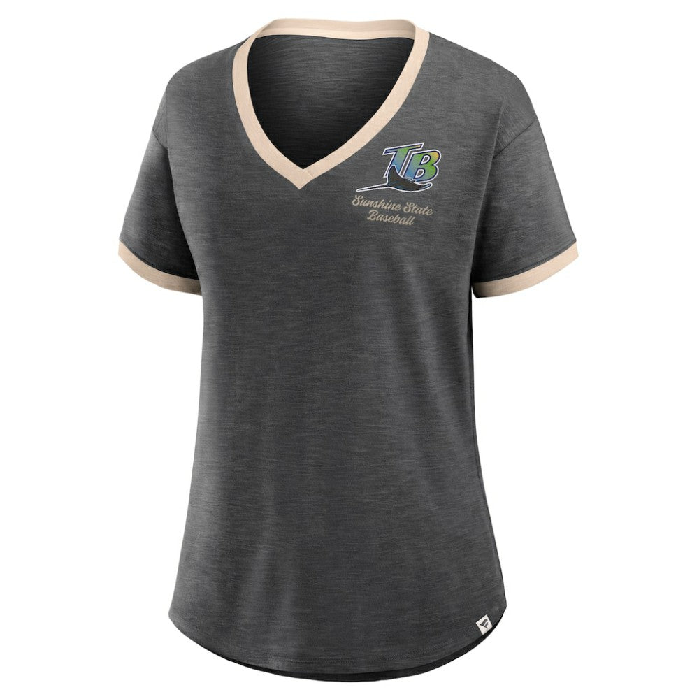 Tampa Bay Rays Fanatics Women's Binge Worthy Stadium Slub V-Neck T-Shirt - Black T-shirts