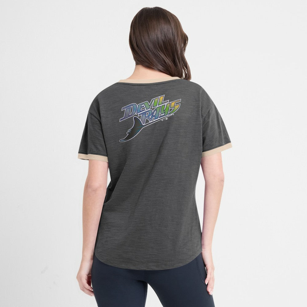 Tampa Bay Rays Fanatics Women's Binge Worthy Stadium Slub V-Neck T-Shirt - Black T-shirts