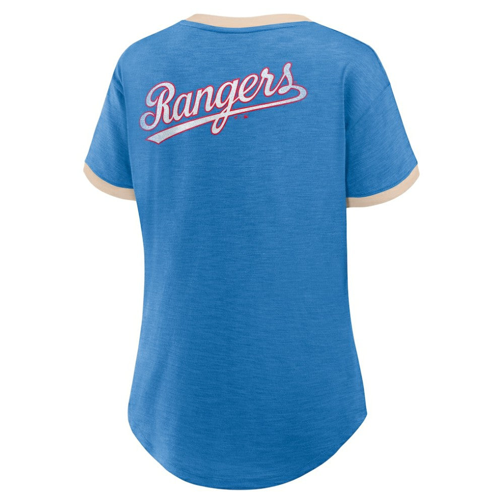 Texas Rangers Fanatics Women's Binge Worthy Stadium Slub V-Neck T-Shirt - Royal T-shirts