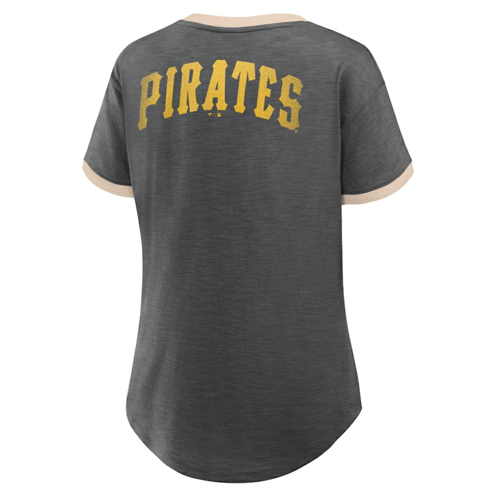 Pittsburgh Pirates Fanatics Women's Binge Worthy Stadium Slub V-Neck T-Shirt - Black T-shirts