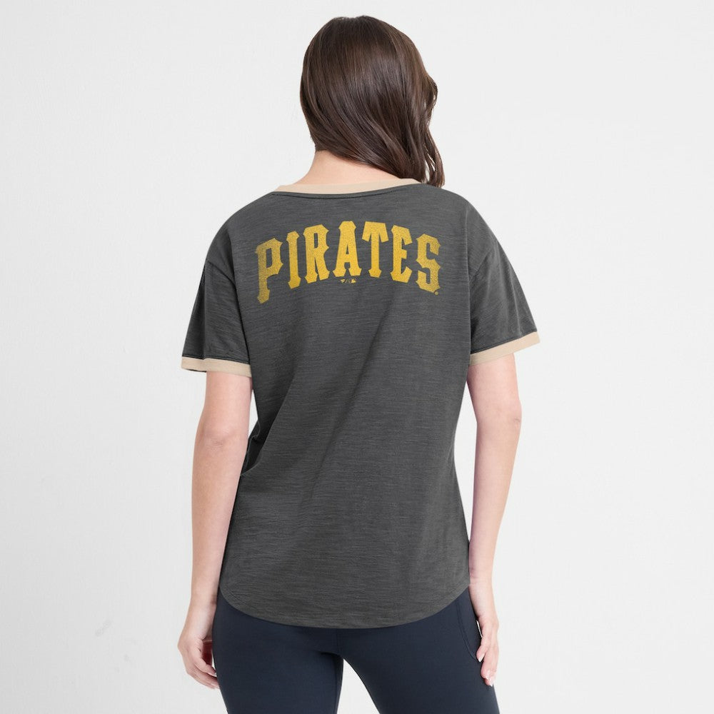 Pittsburgh Pirates Fanatics Women's Binge Worthy Stadium Slub V-Neck T-Shirt - Black T-shirts