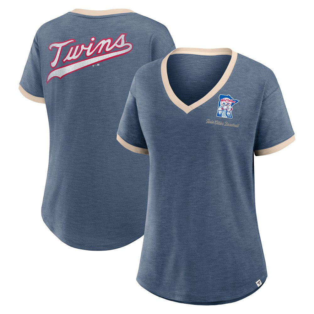Minnesota Twins Fanatics Women's Binge Worthy Stadium Slub V-Neck T-Shirt - Navy T-shirts