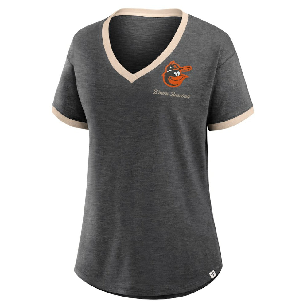 Baltimore Orioles Fanatics Women's Binge Worthy Stadium Slub V-Neck T-Shirt - Black T-shirts