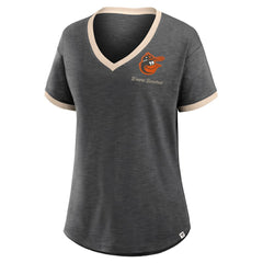 Baltimore Orioles Fanatics Women's Binge Worthy Stadium Slub V-Neck T-Shirt - Black T-shirts