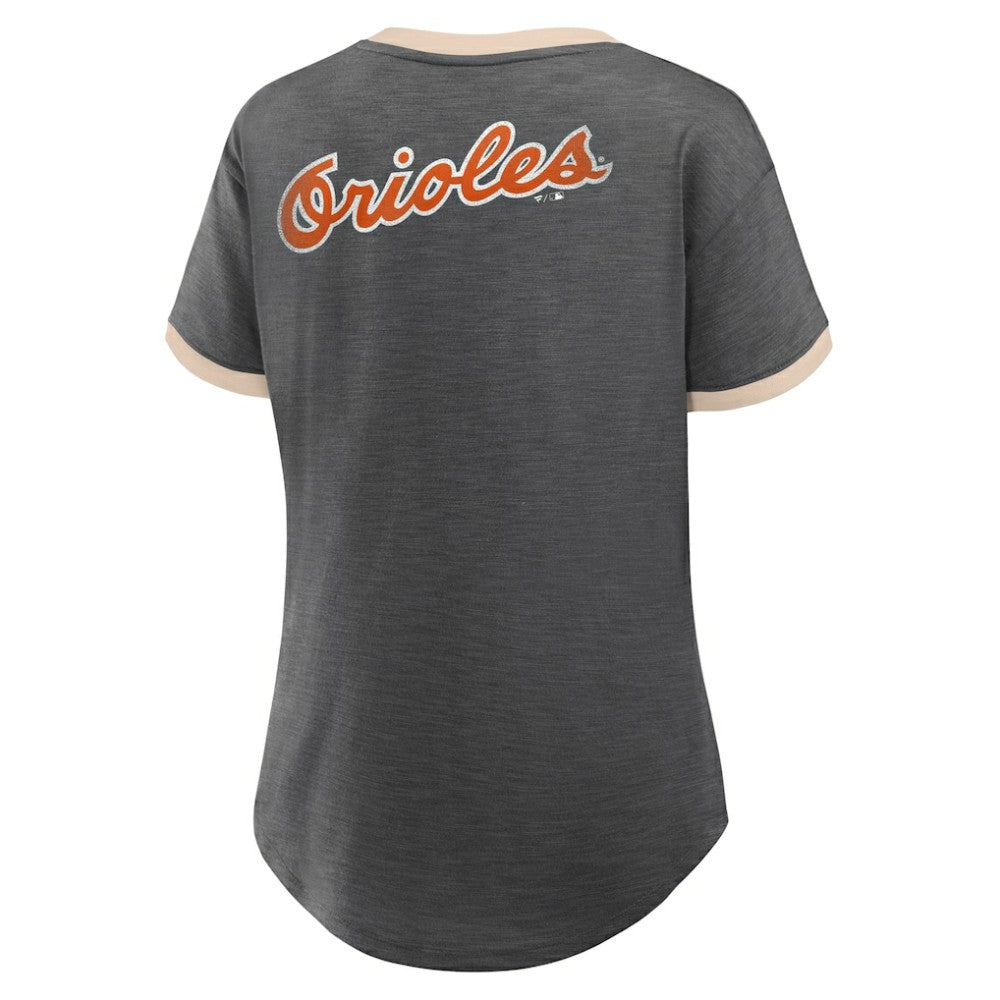 Baltimore Orioles Fanatics Women's Binge Worthy Stadium Slub V-Neck T-Shirt - Black T-shirts