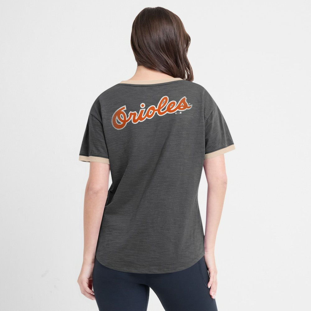 Baltimore Orioles Fanatics Women's Binge Worthy Stadium Slub V-Neck T-Shirt - Black T-shirts