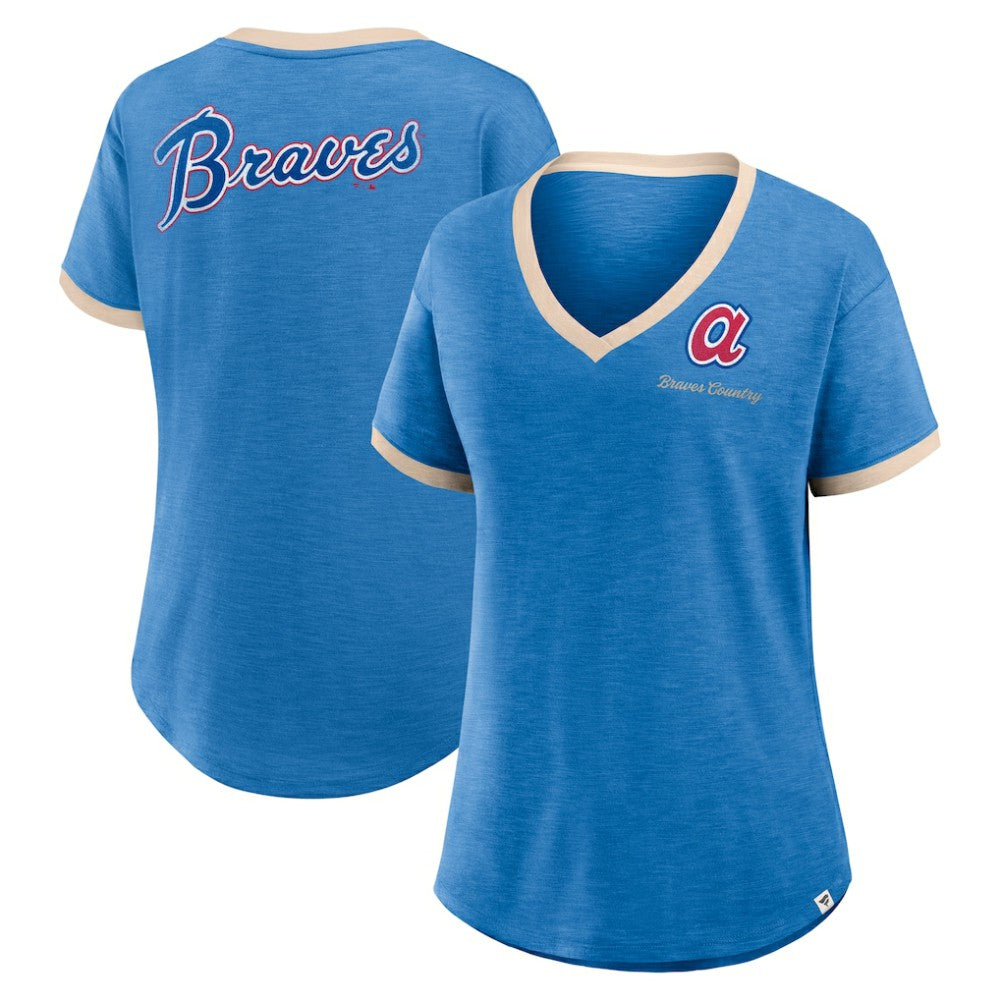 Atlanta Braves Fanatics Women's Binge Worthy Stadium Slub V-Neck T-Shirt - Royal T-shirts