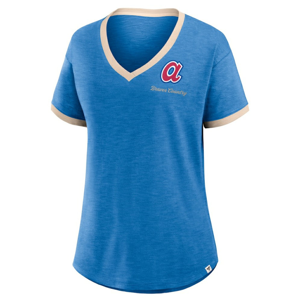 Atlanta Braves Fanatics Women's Binge Worthy Stadium Slub V-Neck T-Shirt - Royal T-shirts