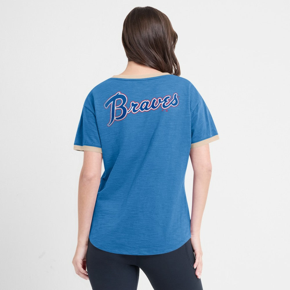 Atlanta Braves Fanatics Women's Binge Worthy Stadium Slub V-Neck T-Shirt - Royal T-shirts