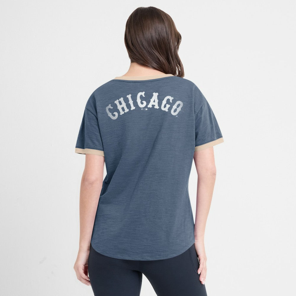 Chicago White Sox Fanatics Women's Binge Worthy Stadium Slub V-Neck T-Shirt - Navy T-shirts