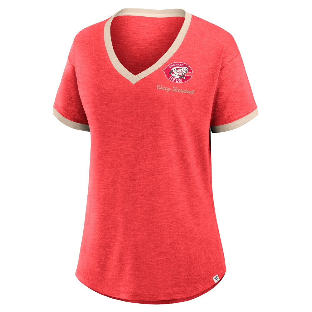 Cincinnati Reds Fanatics Women's Binge Worthy Stadium Slub V-Neck T-Shirt - Red T-shirts