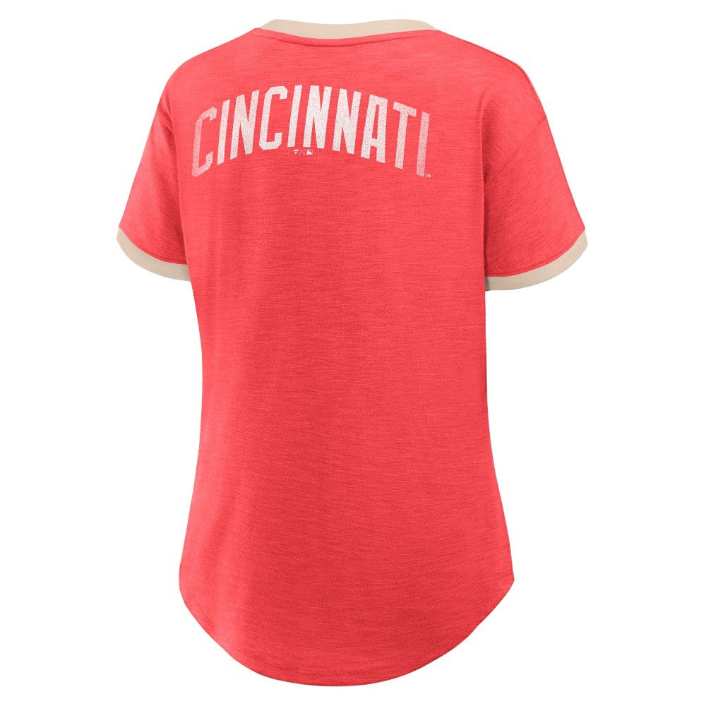 Cincinnati Reds Fanatics Women's Binge Worthy Stadium Slub V-Neck T-Shirt - Red T-shirts