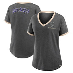 Colorado Rockies Fanatics Women's Binge Worthy Stadium Slub V-Neck T-Shirt - Black T-shirts