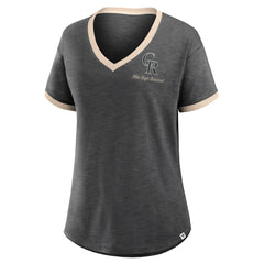 Colorado Rockies Fanatics Women's Binge Worthy Stadium Slub V-Neck T-Shirt - Black T-shirts
