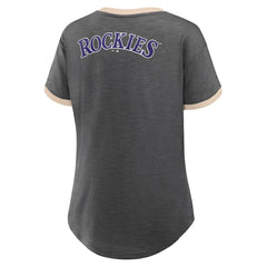Colorado Rockies Fanatics Women's Binge Worthy Stadium Slub V-Neck T-Shirt - Black T-shirts