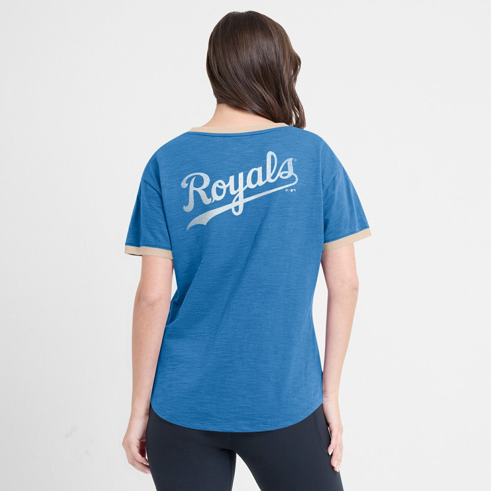Kansas City Royals Fanatics Women's Binge Worthy Stadium Slub V-Neck T-Shirt - Royal T-shirts