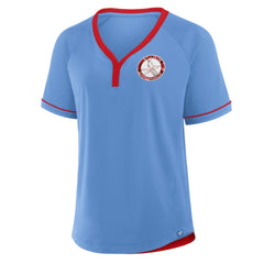St. Louis Cardinals Fanatics Women's Cooperstown Collection League Diva V-Neck T-Shirt - Light Blue T-shirts