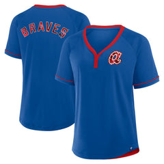 Atlanta Braves Fanatics Women's Cooperstown Collection League Diva Raglan V-Neck T-Shirt - Royal T-shirts