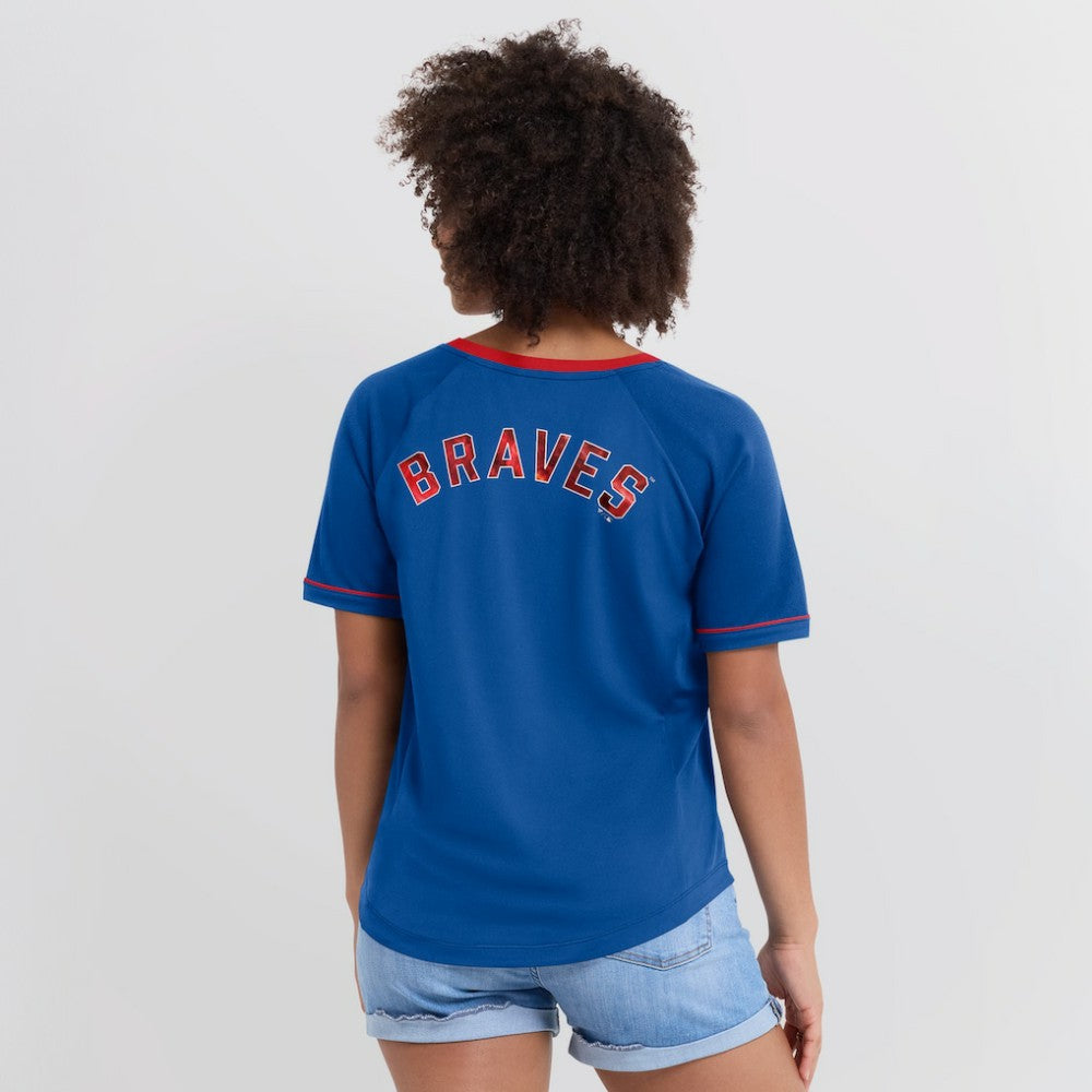 Atlanta Braves Fanatics Women's Cooperstown Collection League Diva Raglan V-Neck T-Shirt - Royal T-shirts