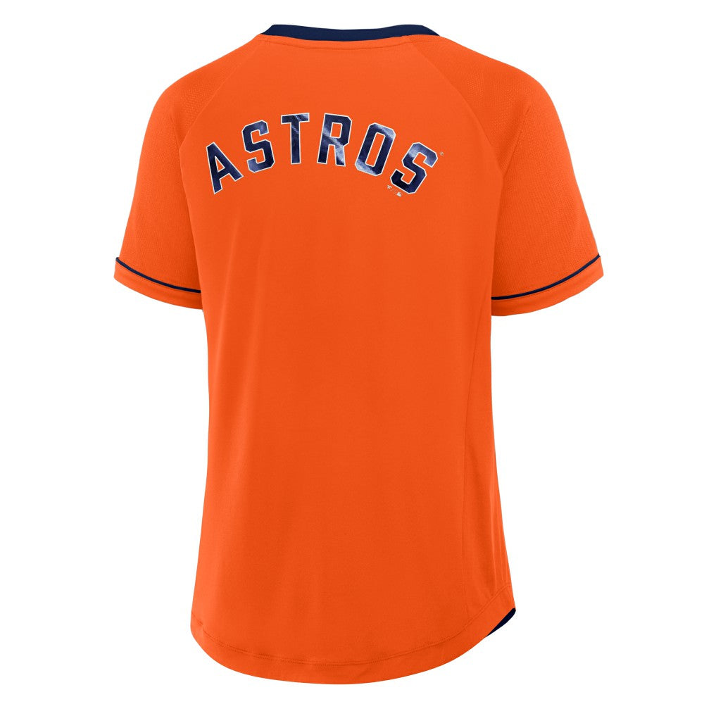 Houston Astros Fanatics Women's Cooperstown Collection League Diva Raglan V-Neck T-Shirt - Orange T-shirts