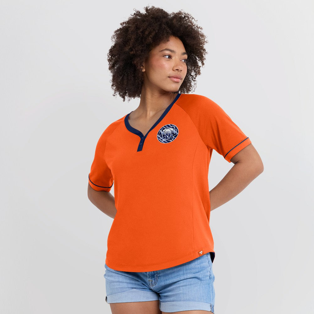 Houston Astros Fanatics Women's Cooperstown Collection League Diva Raglan V-Neck T-Shirt - Orange T-shirts
