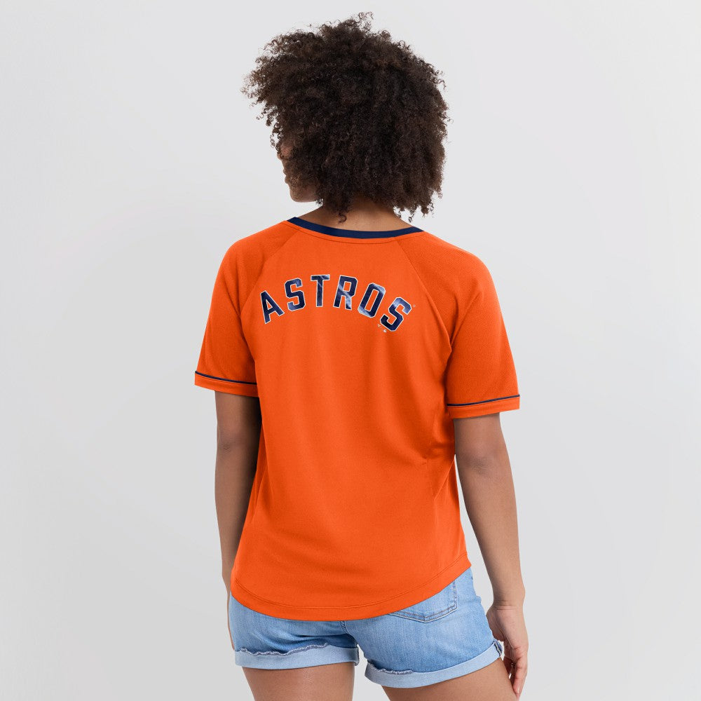 Houston Astros Fanatics Women's Cooperstown Collection League Diva Raglan V-Neck T-Shirt - Orange T-shirts