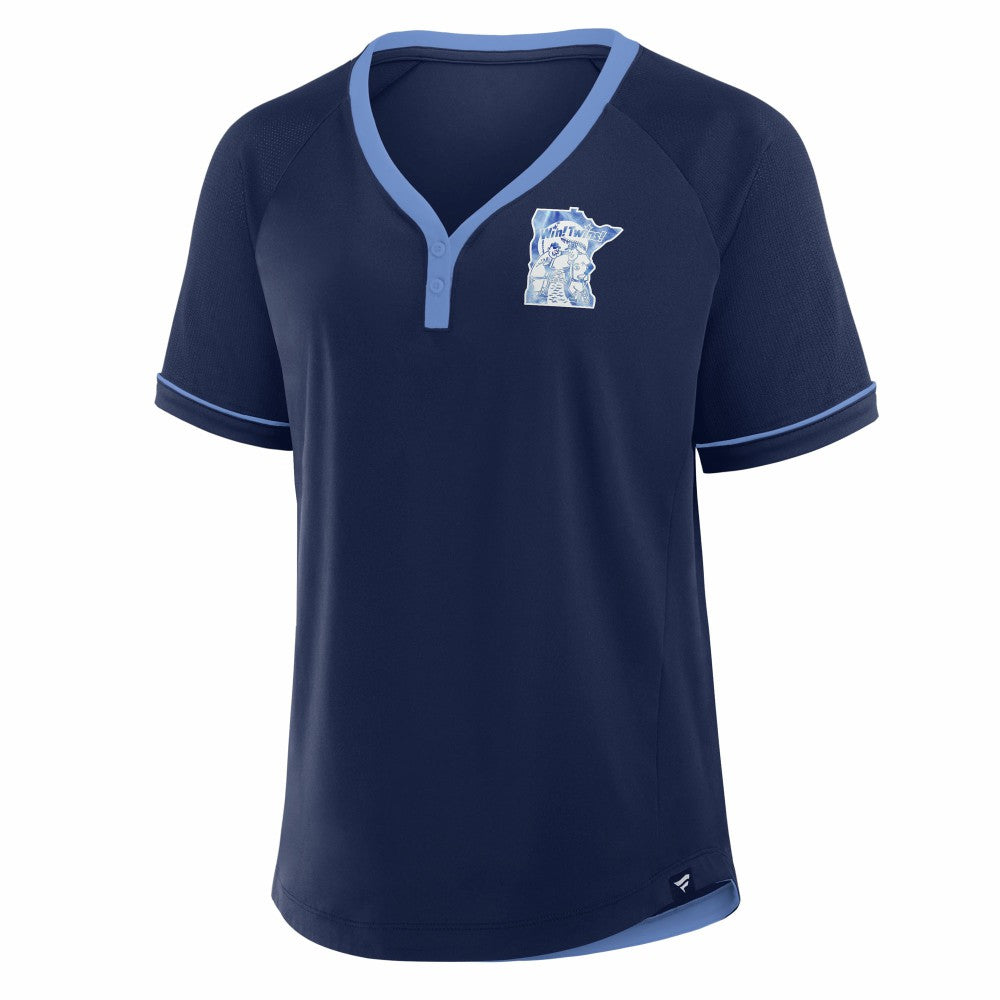 Minnesota Twins Fanatics Women's Cooperstown Collection League Diva Raglan V-Neck T-Shirt - Navy T-shirts