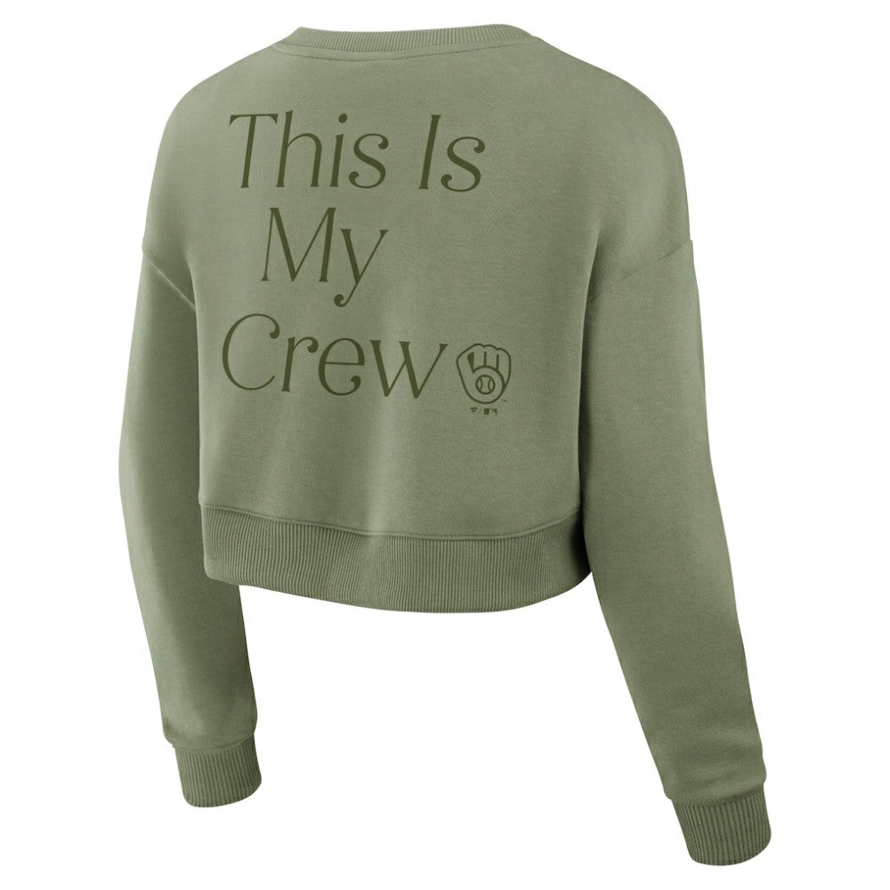 Milwaukee Brewers Fanatics Women's Studio Cropped Pullover Sweatshirt - Olive Pullover