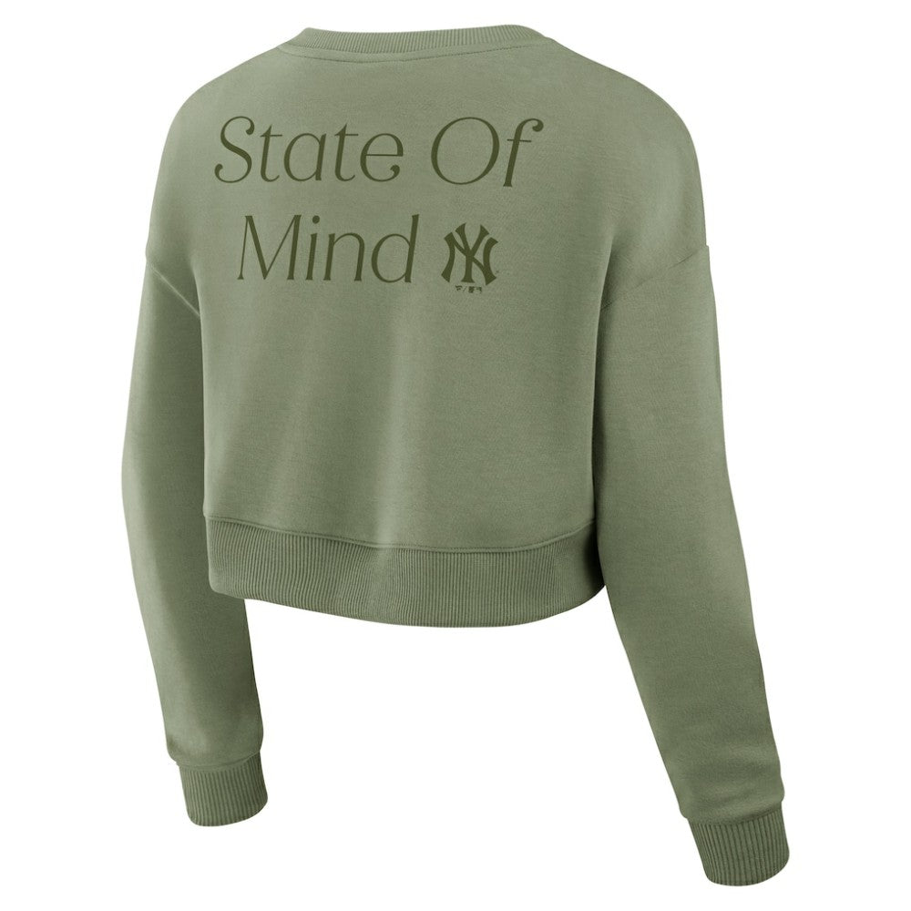 New York Yankees Fanatics Women's Studio Cropped Pullover Sweatshirt - Olive Pullover