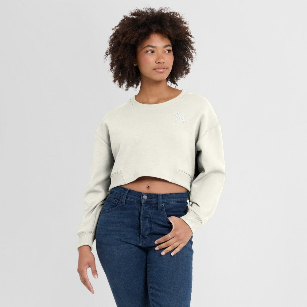 New York Yankees Fanatics Women's Studio Cropped Pullover Sweatshirt - Cream Pullover