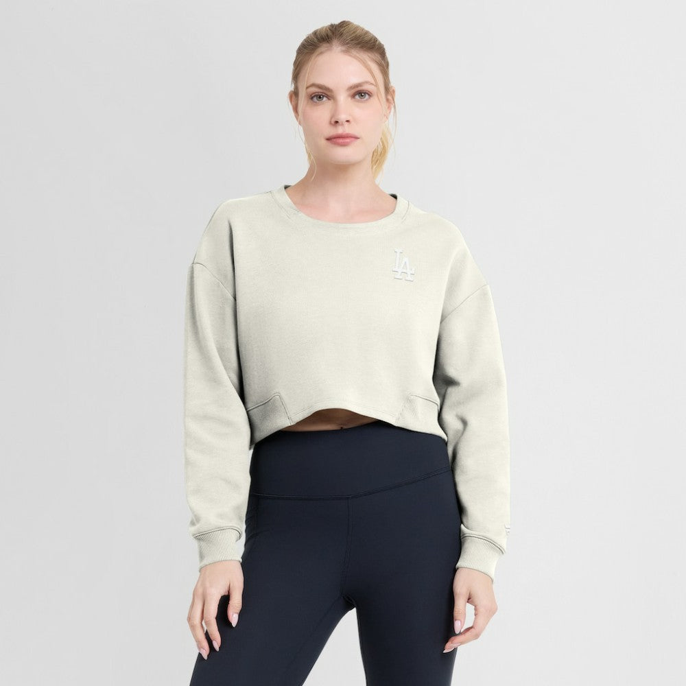 Los Angeles Dodgers Fanatics Women's Studio Cropped Pullover Sweatshirt - Cream Pullover