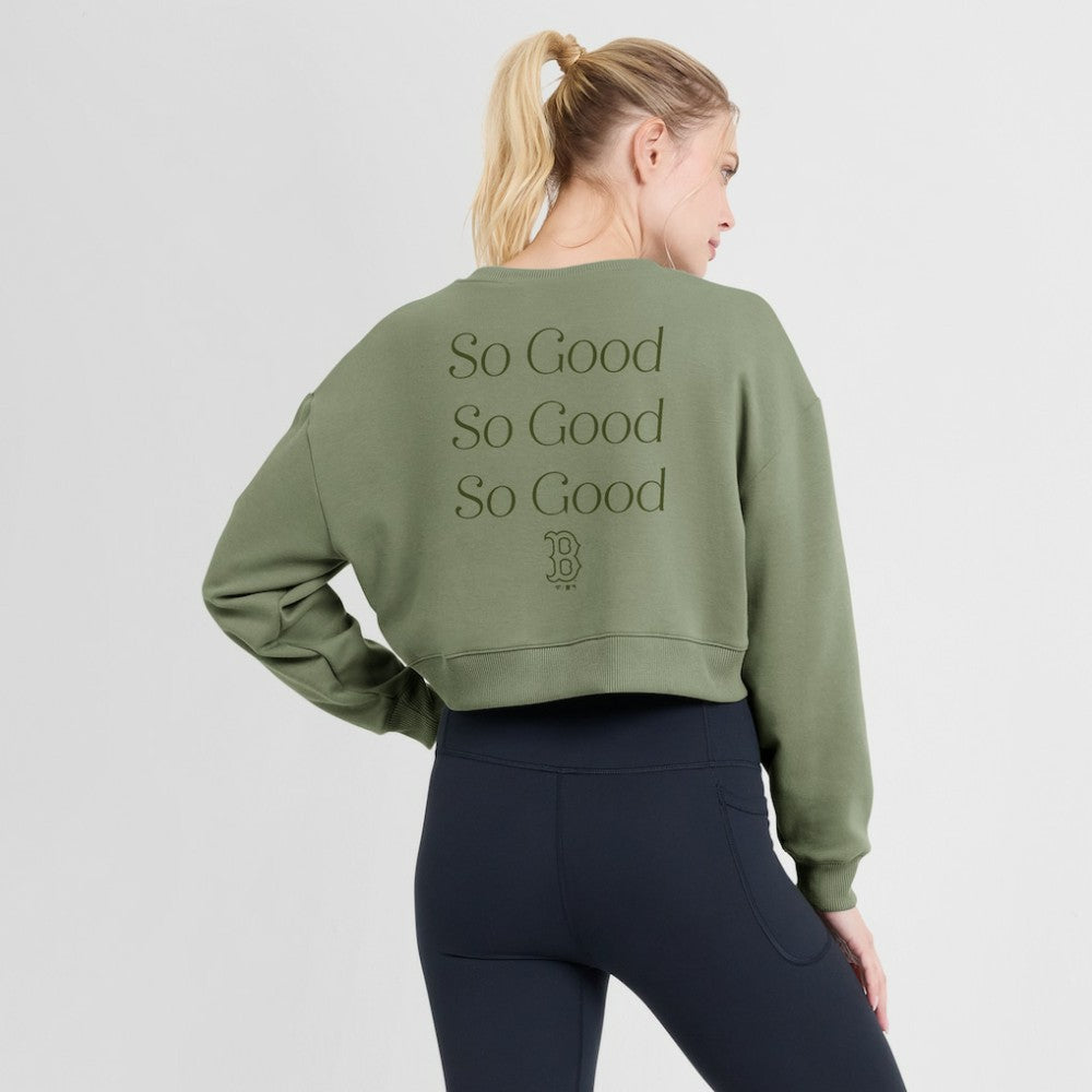 Boston Red Sox Fanatics Women's Studio Cropped Pullover Sweatshirt - Olive Pullover