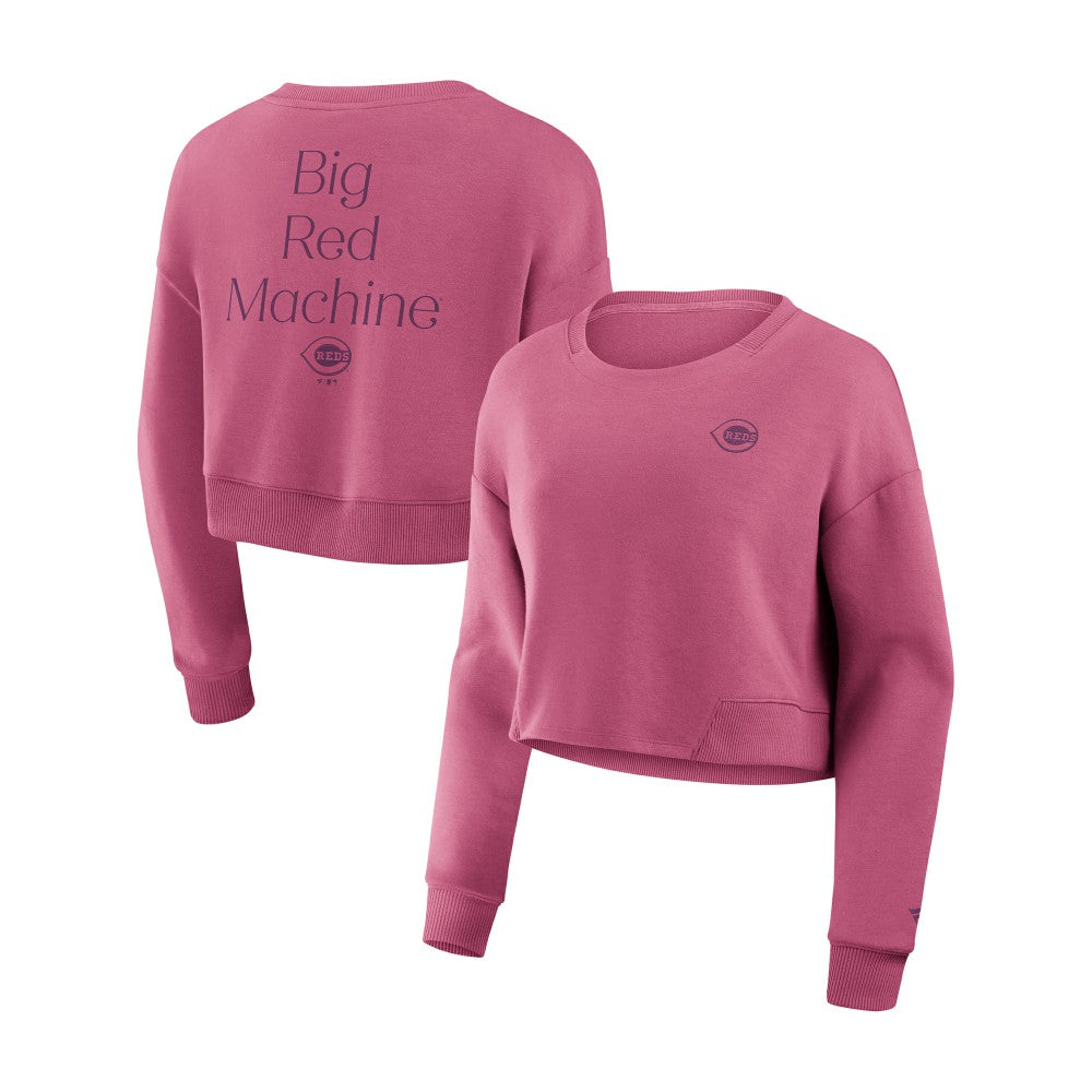 Cincinnati Reds Fanatics Women's Studio Cropped Pullover Sweatshirt - Pink Pullover