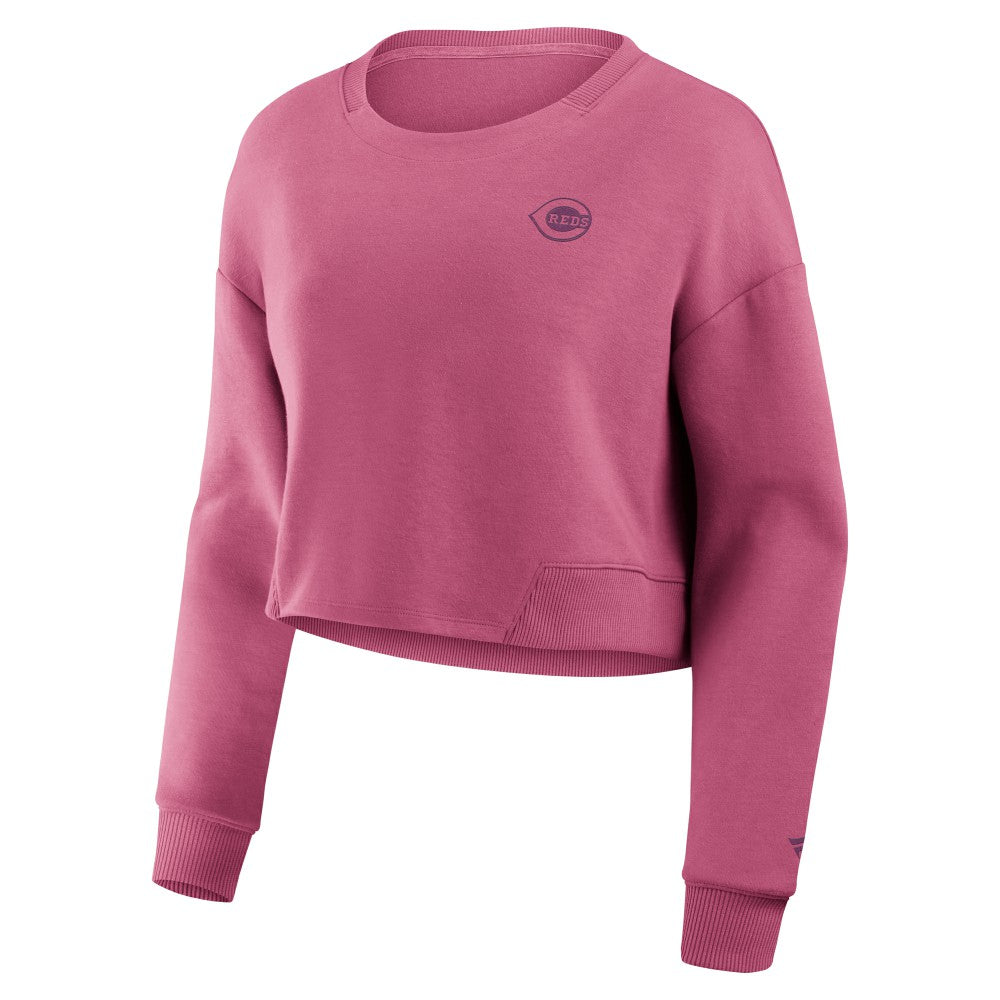 Cincinnati Reds Fanatics Women's Studio Cropped Pullover Sweatshirt - Pink Pullover