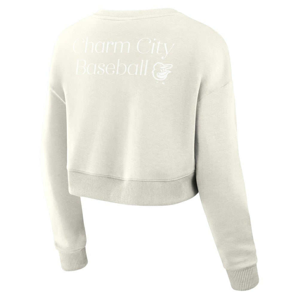 Baltimore Orioles Fanatics Women's Studio Cropped Pullover Sweatshirt - Cream Pullover