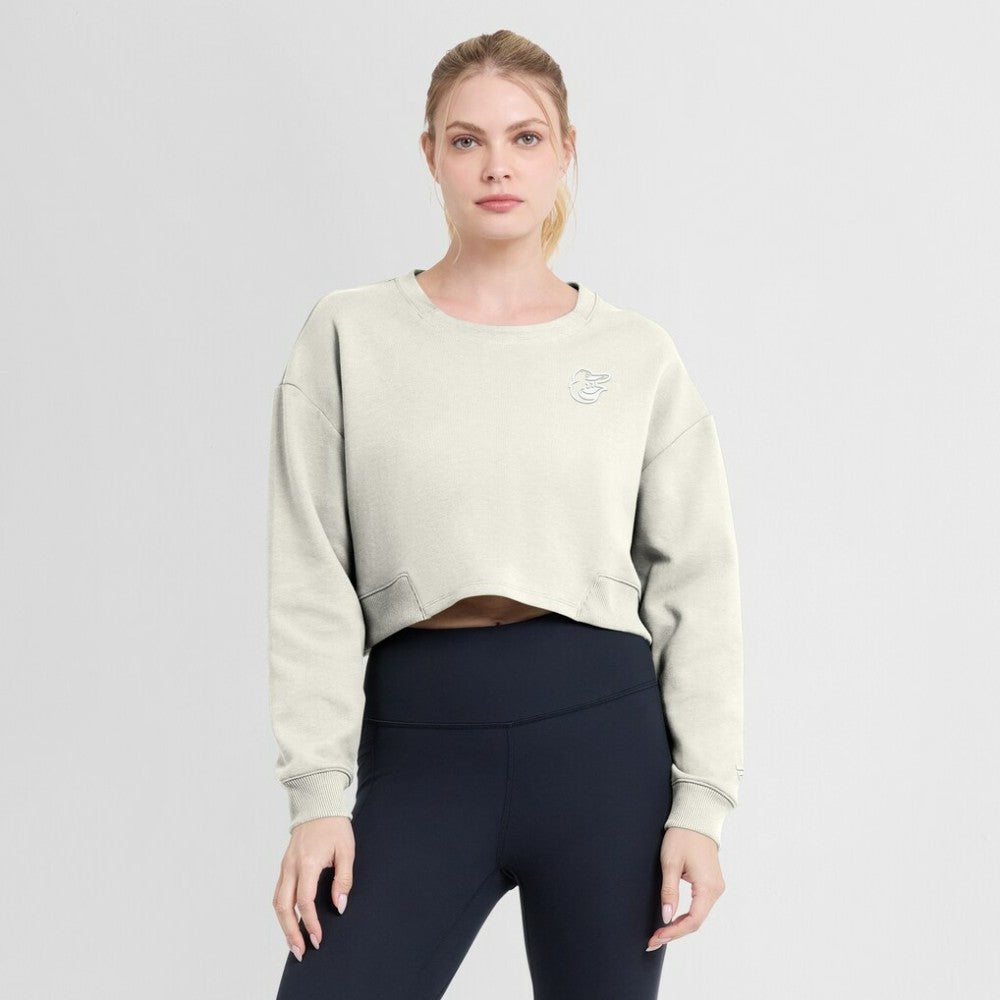 Baltimore Orioles Fanatics Women's Studio Cropped Pullover Sweatshirt - Cream Pullover