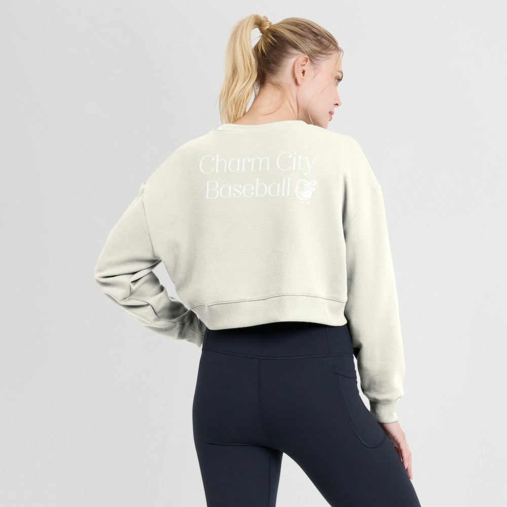 Baltimore Orioles Fanatics Women's Studio Cropped Pullover Sweatshirt - Cream Pullover