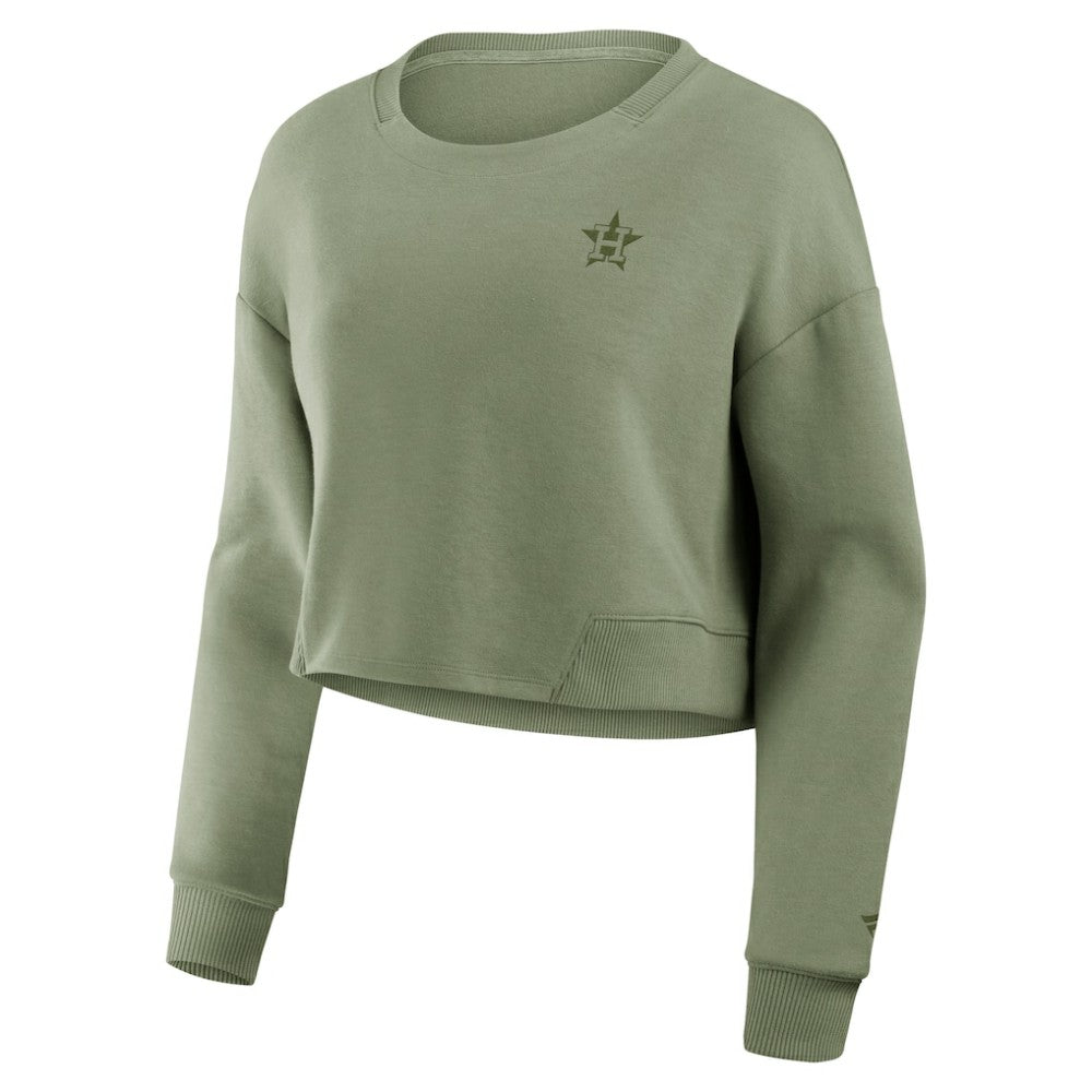 Houston Astros Fanatics Women's Studio Cropped Pullover Sweatshirt - Olive Pullover