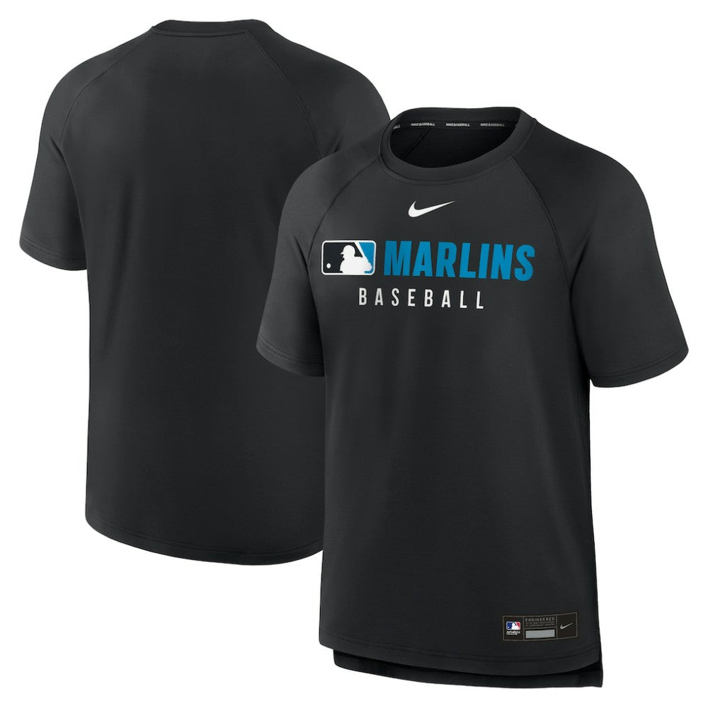 Miami Marlins Nike Authentic Collection Pregame Raglan Dri-FIT T-Shirt - Black T-shirts