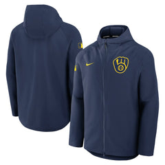 Milwaukee Brewers Nike Authentic Collection Raglan Performance Full-Zip Jacket - Navy Jackets