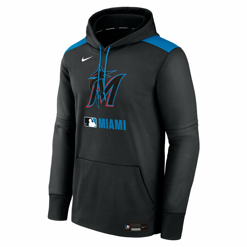 Miami Marlins Nike Authentic Collection Performance Pullover Hoodie - Black Hoodies