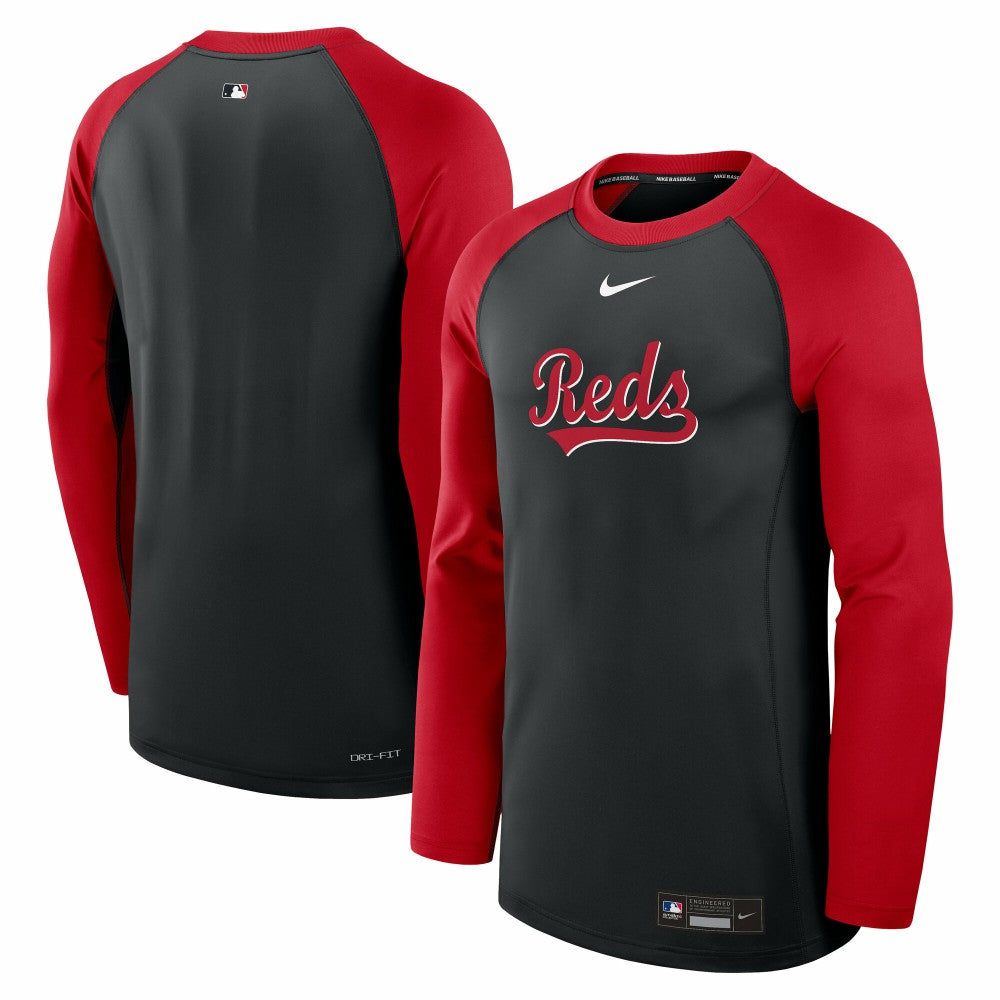 Cincinnati Reds Nike Authentic Collection Game Time Raglan Dri-FIT Long Sleeve T-Shirt - Black/Red T-shirts