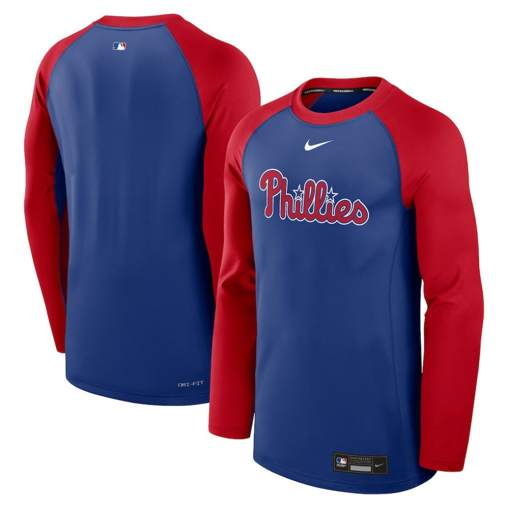 Philadelphia Phillies Nike Authentic Collection Game Time Raglan Performance Long Sleeve T-Shirt - Royal/Red T-shirts