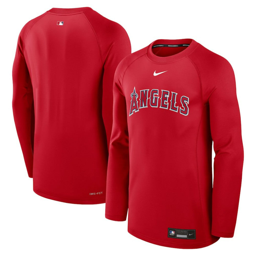 Los Angeles Angels Nike Authentic Collection Game Time Raglan Dri-FIT Long Sleeve T-Shirt - Red T-shirts