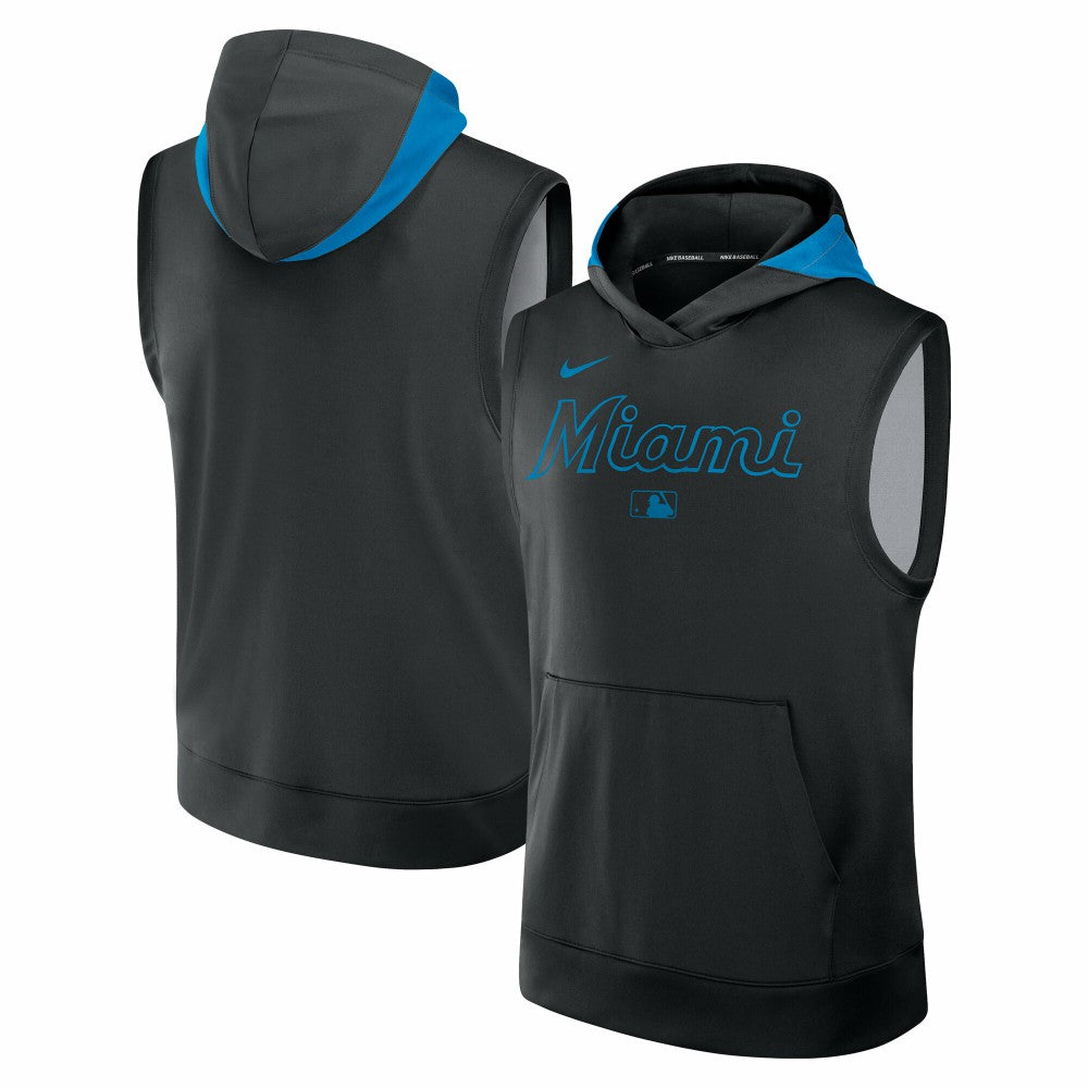 Miami Marlins Nike Authentic Collection Dri-FIT Sleeveless Hoodie - Black Hoodies